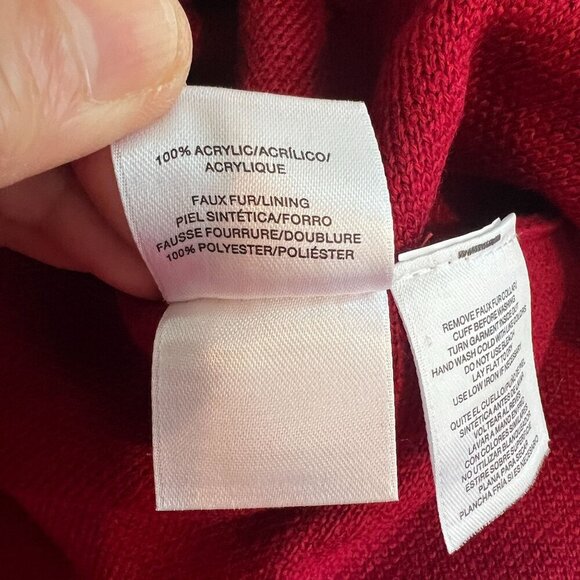 Anne Klein Women's Faux Fur Collar Ponco Sz MEDIUM in Titian Red/Anne Black - Picture 10 of 12